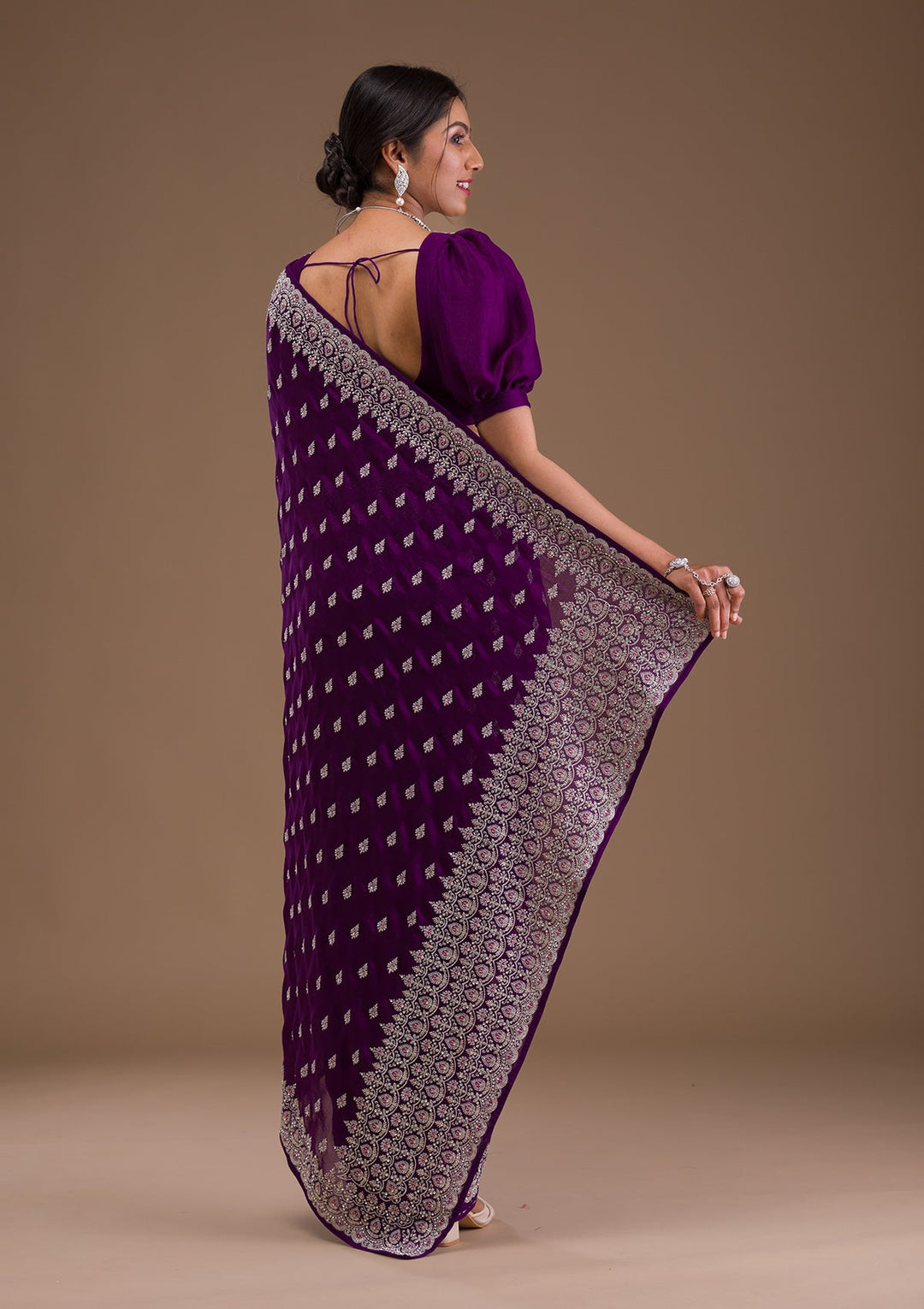 Purple Zariwork Raw Silk Saree-Koskii