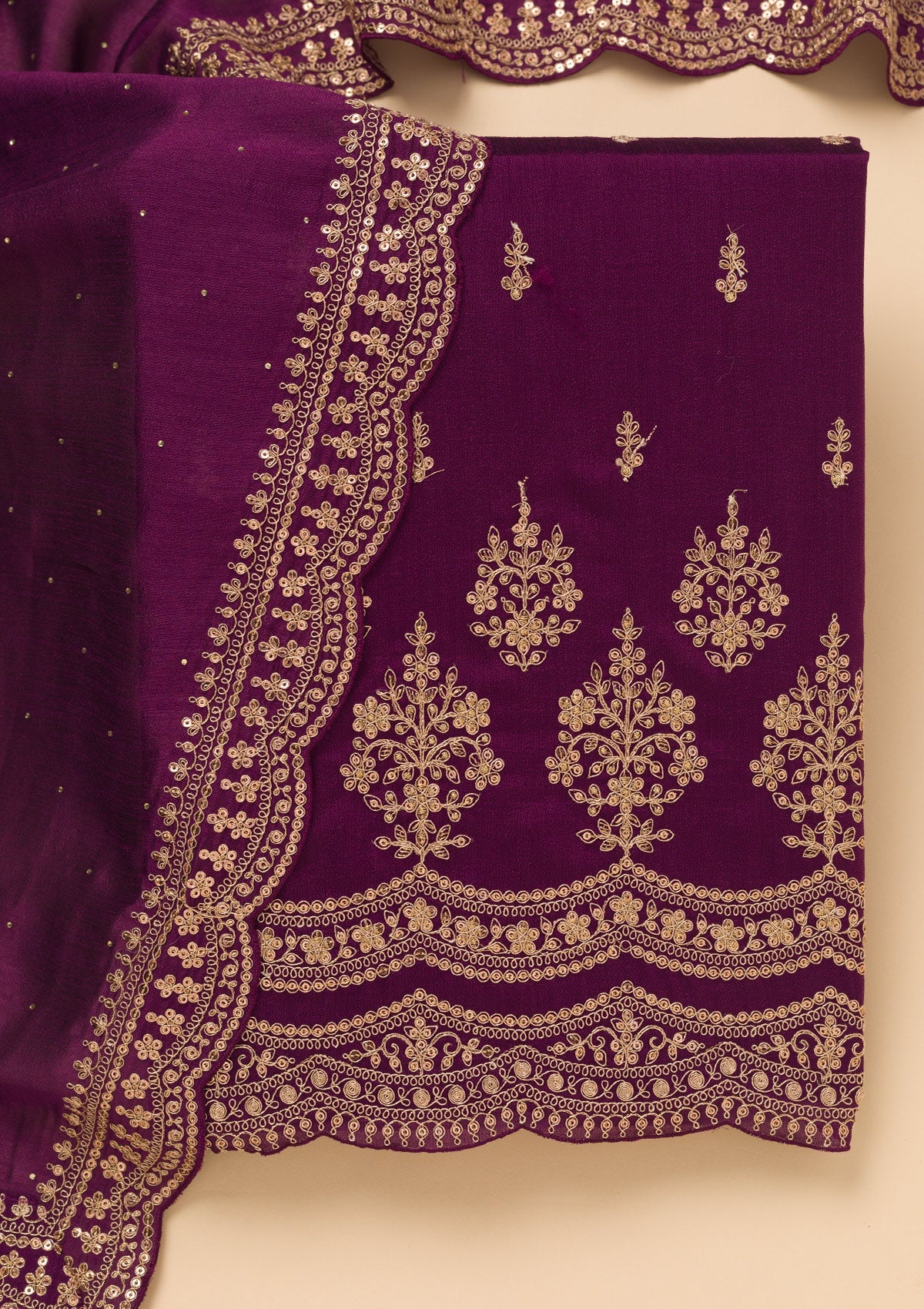 Purple Zariwork Satin Unstitched Salwar Suit