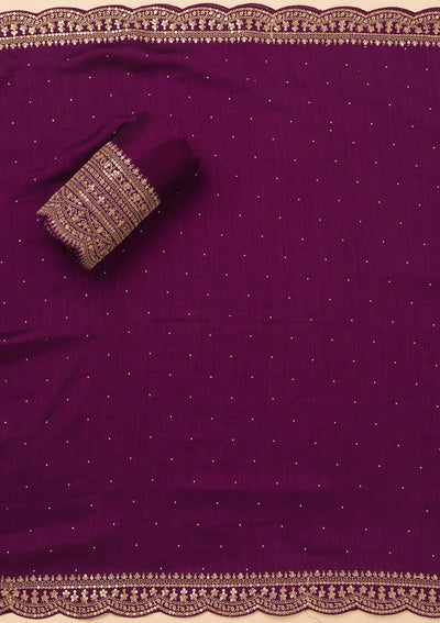 Purple Zariwork Satin Unstitched Salwar Suit