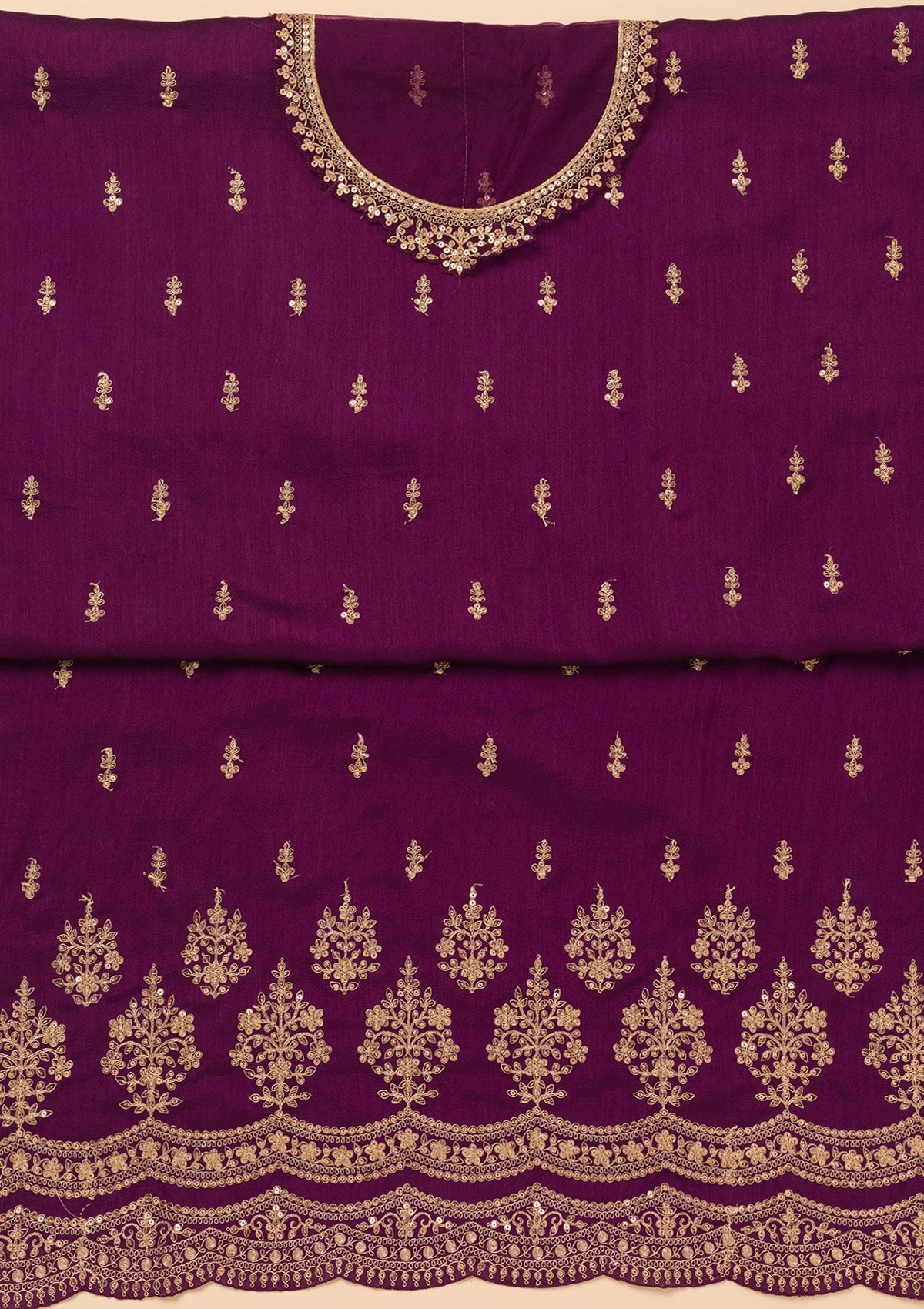 Purple Zariwork Satin Unstitched Salwar Suit