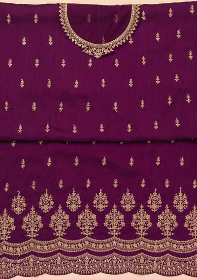 Purple Zariwork Satin Unstitched Salwar Suit