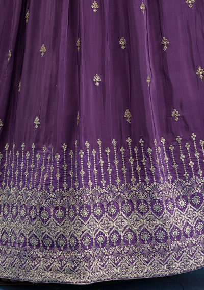 Purple Zariwork Semi Crepe Readymade Salwar Suit-Koskii