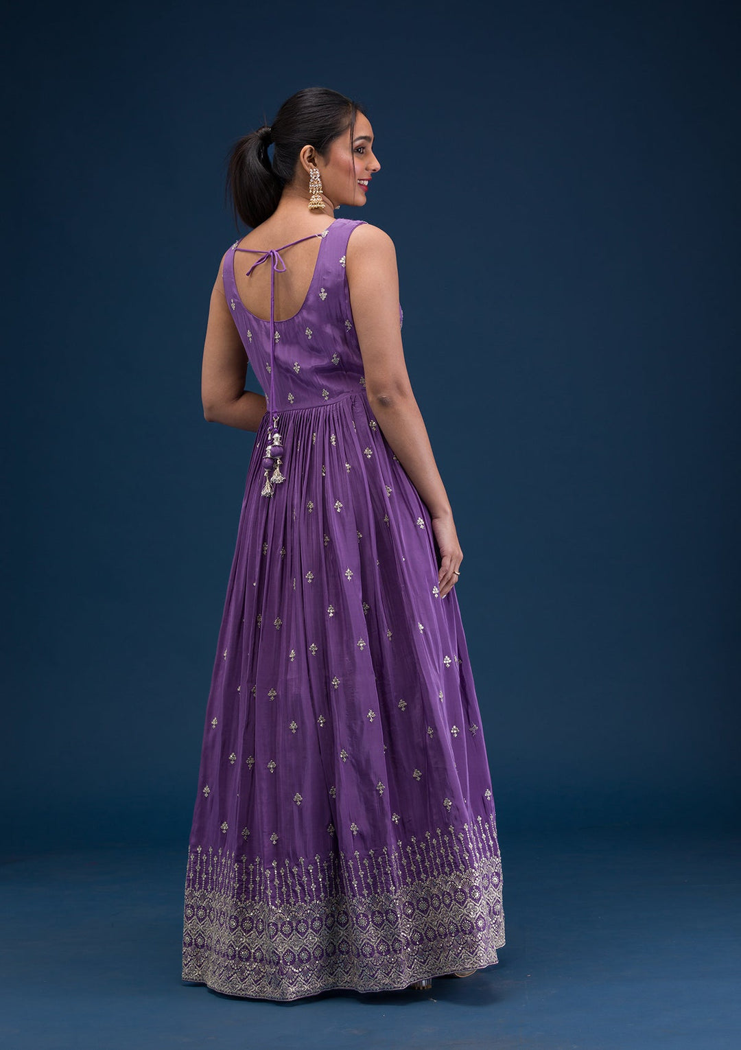 Purple Zariwork Semi Crepe Readymade Salwar Suit-Koskii