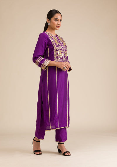 Purple Zariwork Semi Crepe Readymade Salwar Suit-Koskii