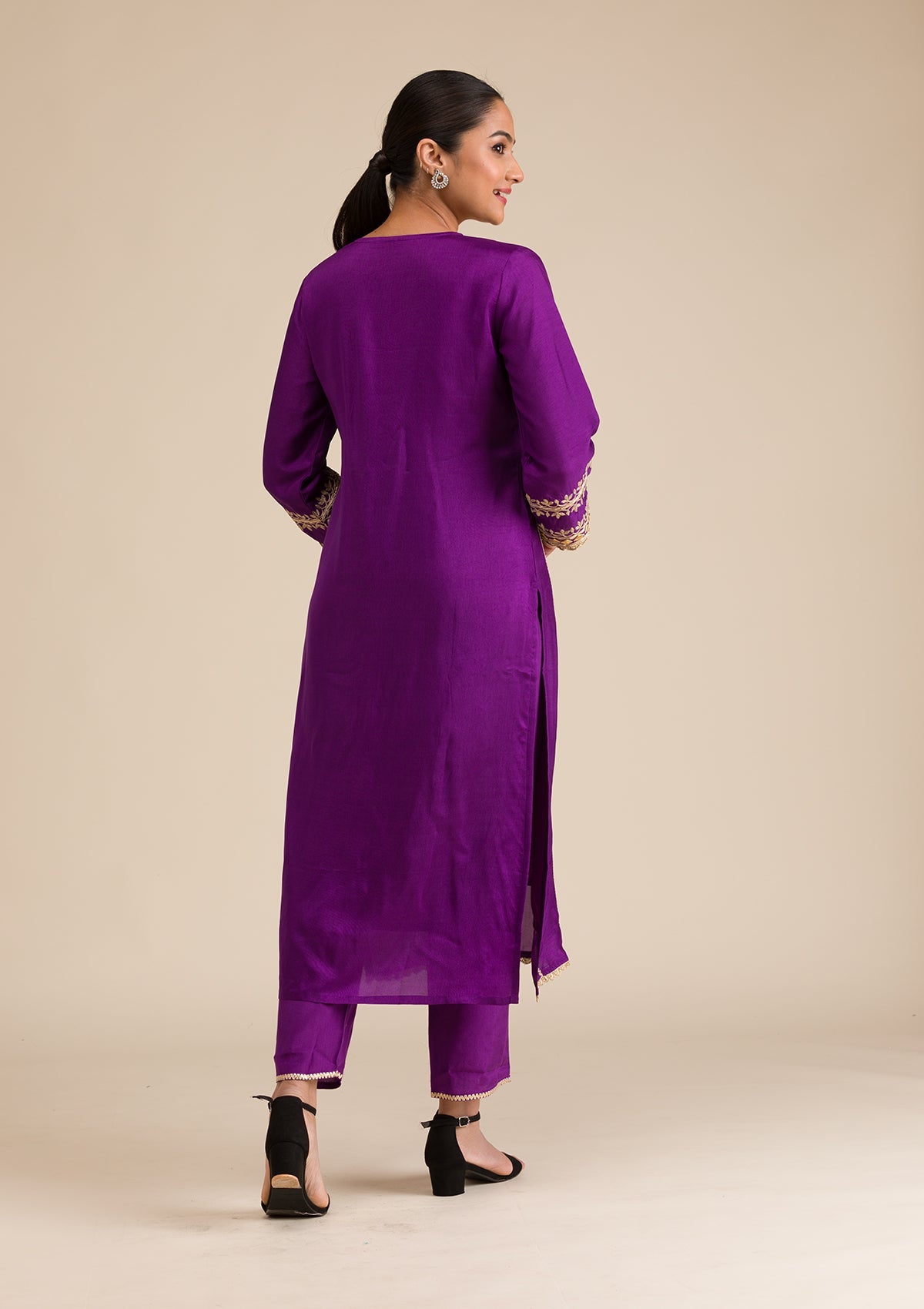 Purple Zariwork Semi Crepe Readymade Salwar Suit-Koskii