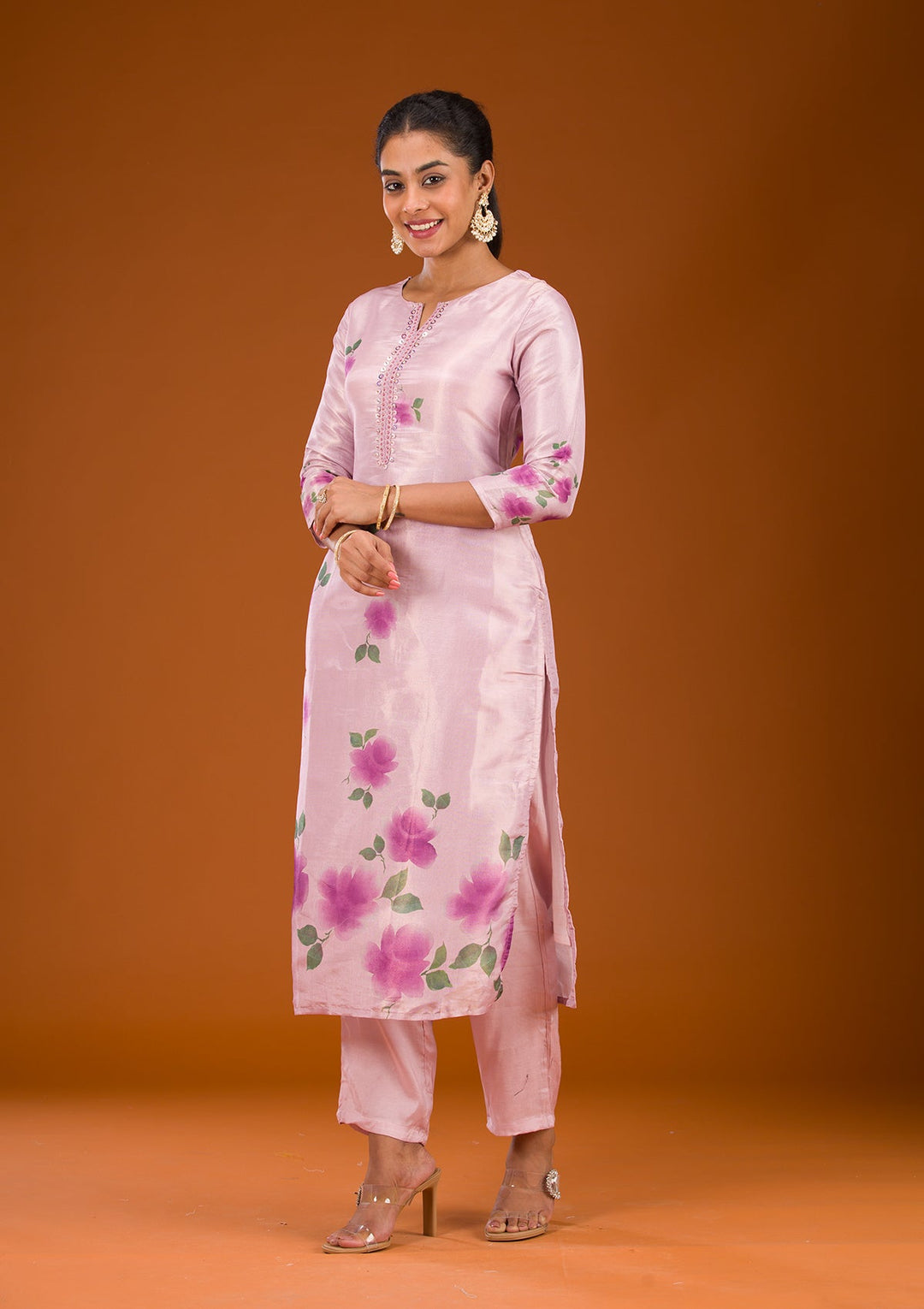 Purple Zariwork Semi Crepe Readymade Salwar Suit