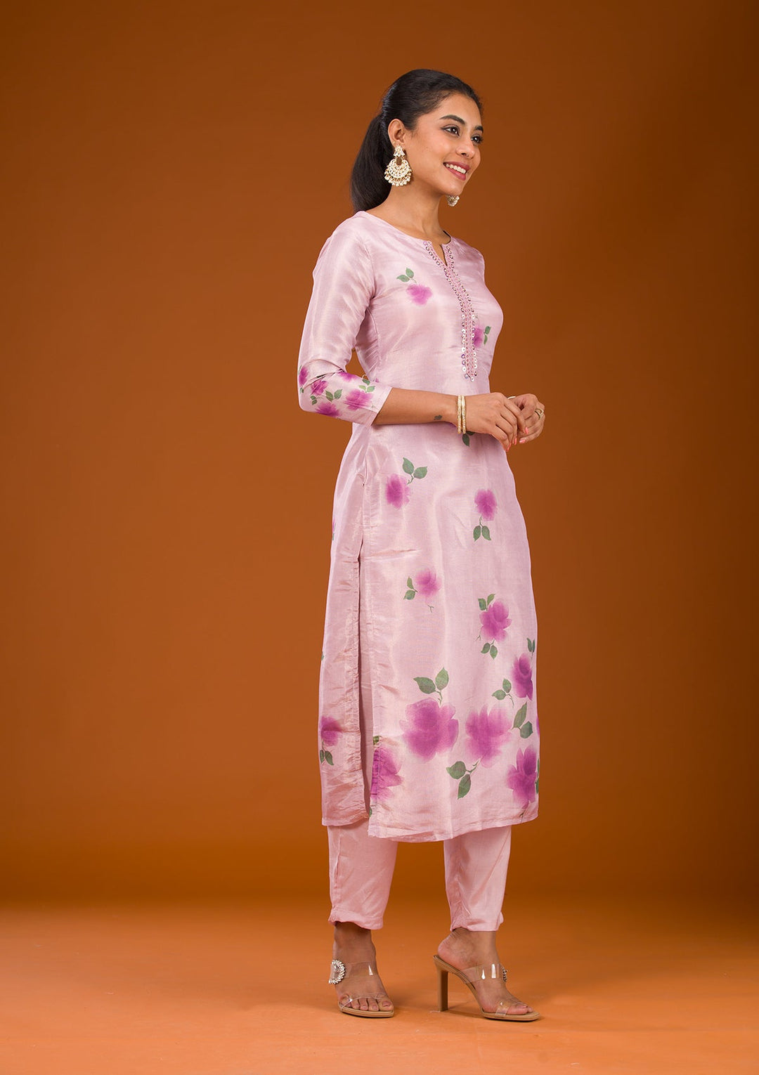 Purple Zariwork Semi Crepe Readymade Salwar Suit