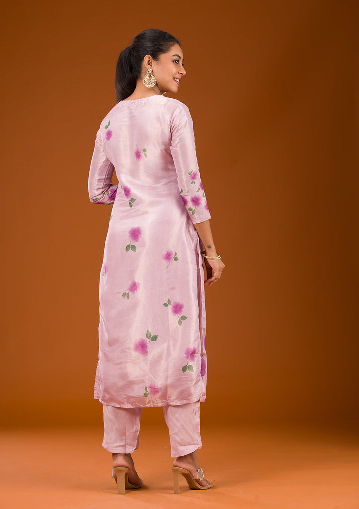 Purple Zariwork Semi Crepe Readymade Salwar Suit