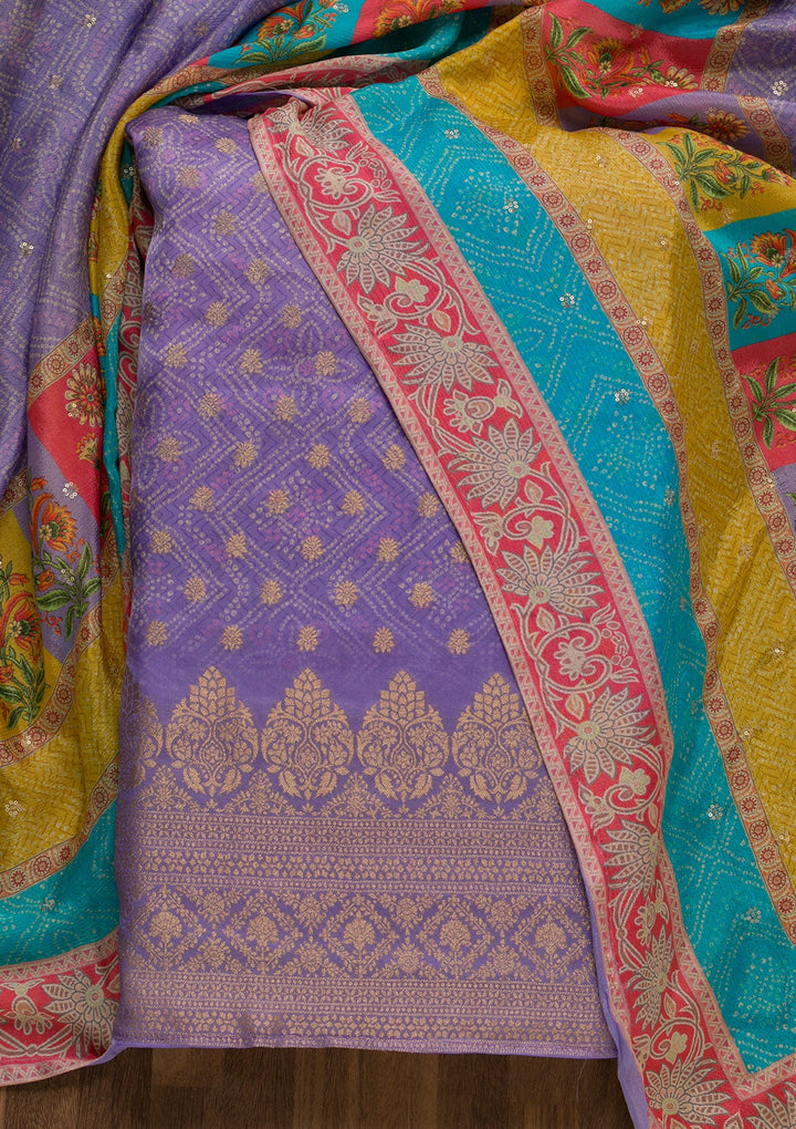 Purple Zariwork Semi Crepe Unstitched Salwar Kameez-Koskii