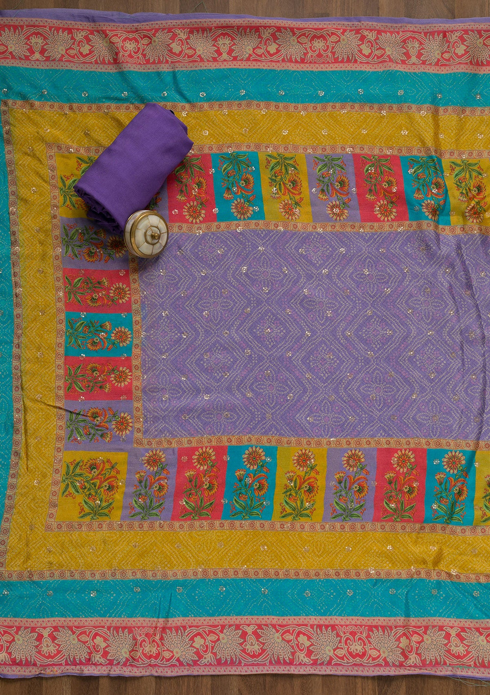 Purple Zariwork Semi Crepe Unstitched Salwar Kameez-Koskii