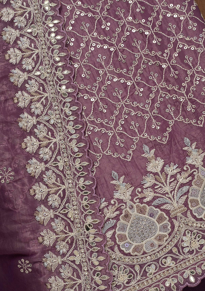 Purple Zariwork Semi Crepe Unstitched Salwar Suit-Koskii