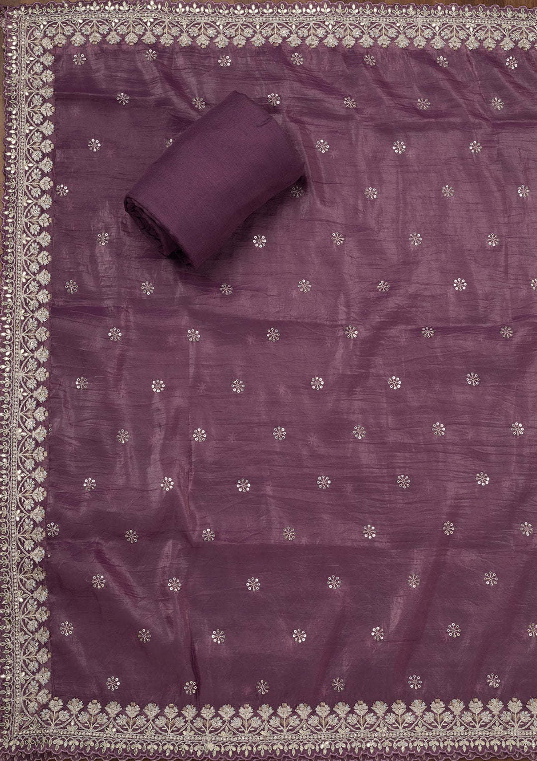 Purple Zariwork Semi Crepe Unstitched Salwar Suit-Koskii