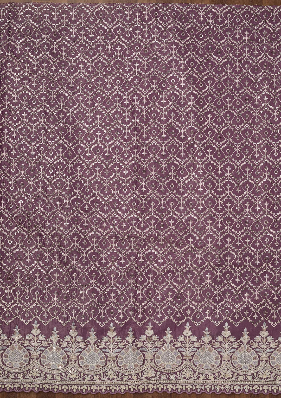 Purple Zariwork Semi Crepe Unstitched Salwar Suit-Koskii