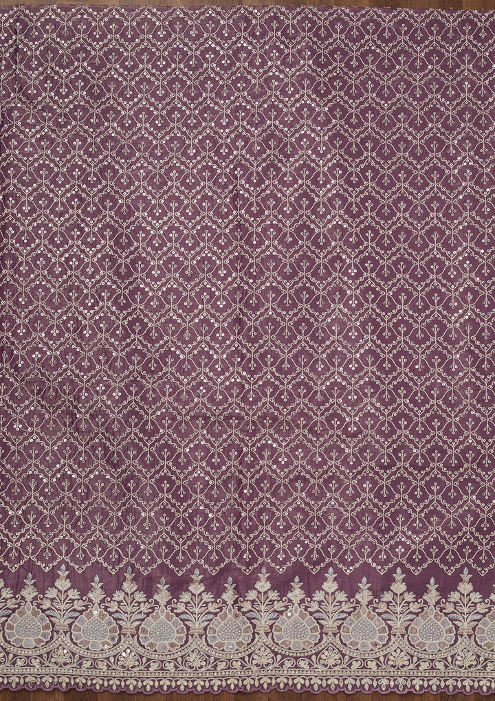 Purple Zariwork Semi Crepe Unstitched Salwar Suit-Koskii