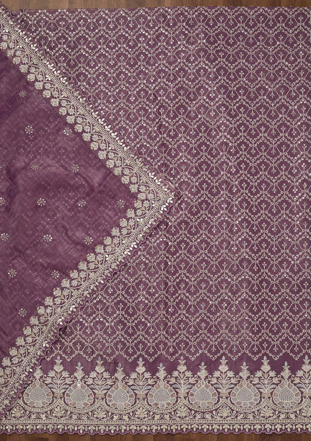 Purple Zariwork Semi Crepe Unstitched Salwar Suit-Koskii