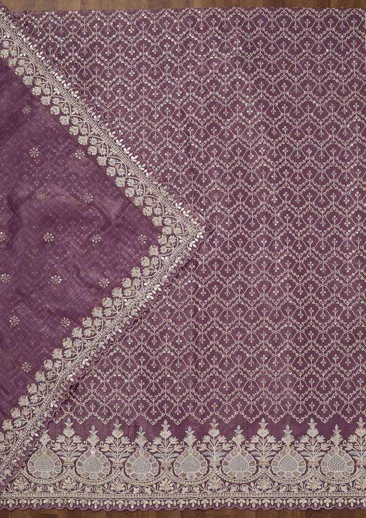 Purple Zariwork Semi Crepe Unstitched Salwar Suit-Koskii