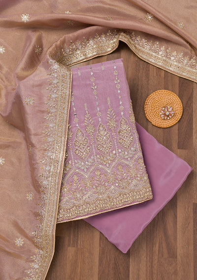 Purple Zariwork Semi Crepe Unstitched Salwar Suit-Koskii