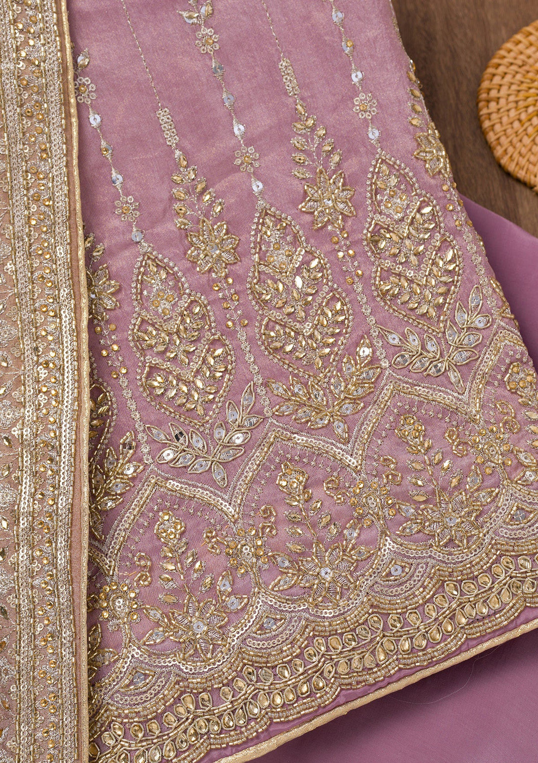 Purple Zariwork Semi Crepe Unstitched Salwar Suit-Koskii