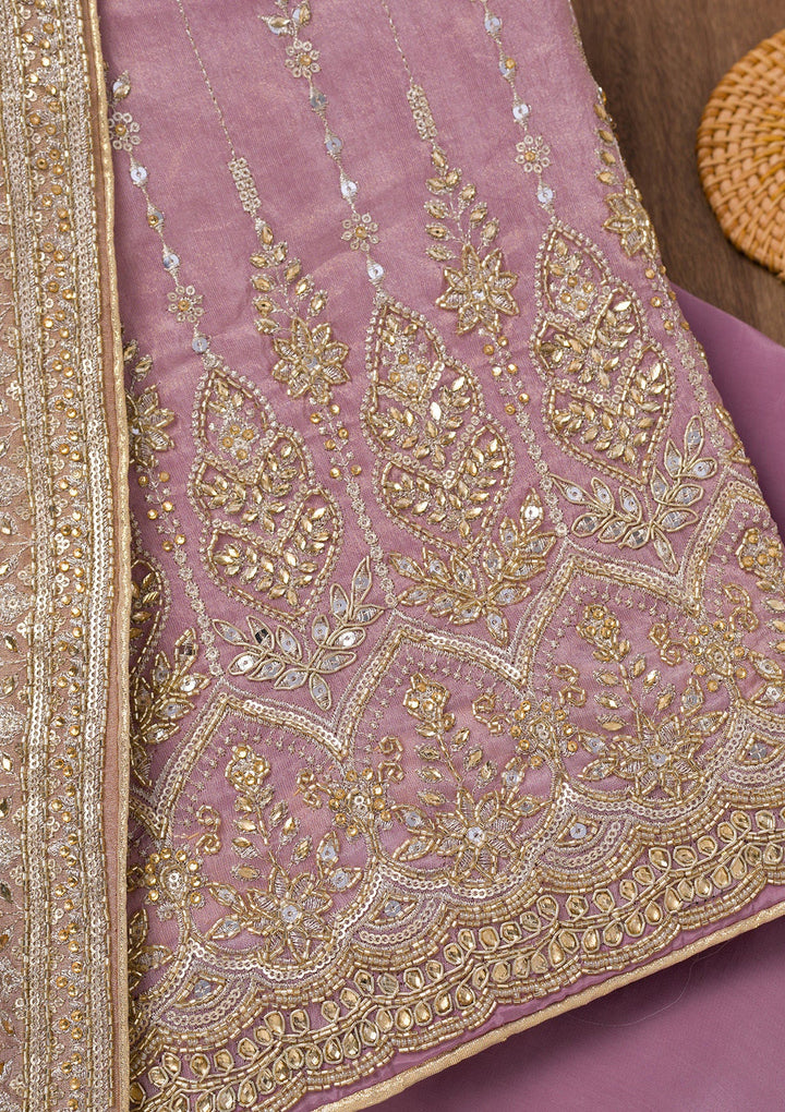 Purple Zariwork Semi Crepe Unstitched Salwar Suit-Koskii