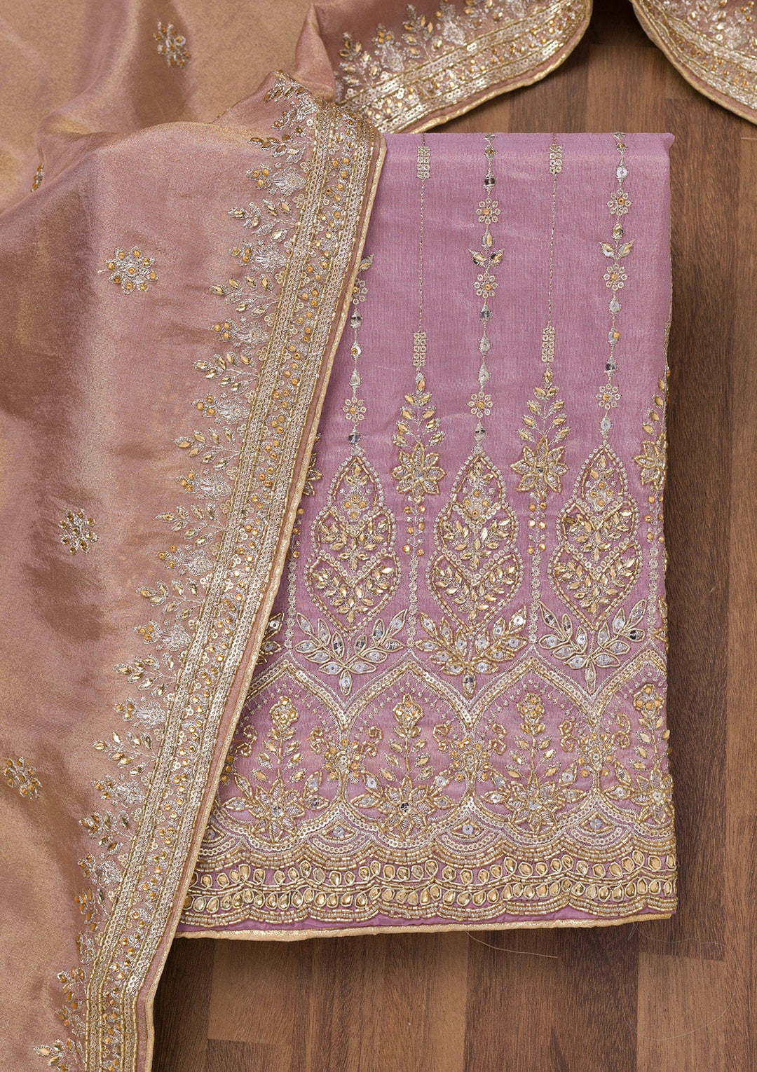 Purple Zariwork Semi Crepe Unstitched Salwar Suit-Koskii