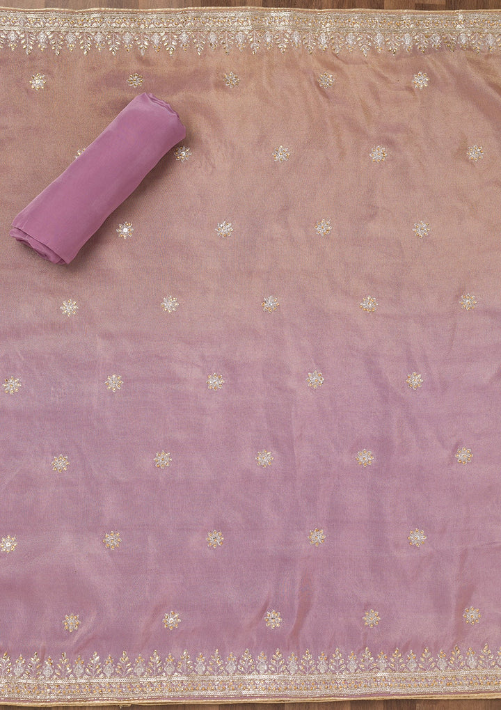 Purple Zariwork Semi Crepe Unstitched Salwar Suit-Koskii