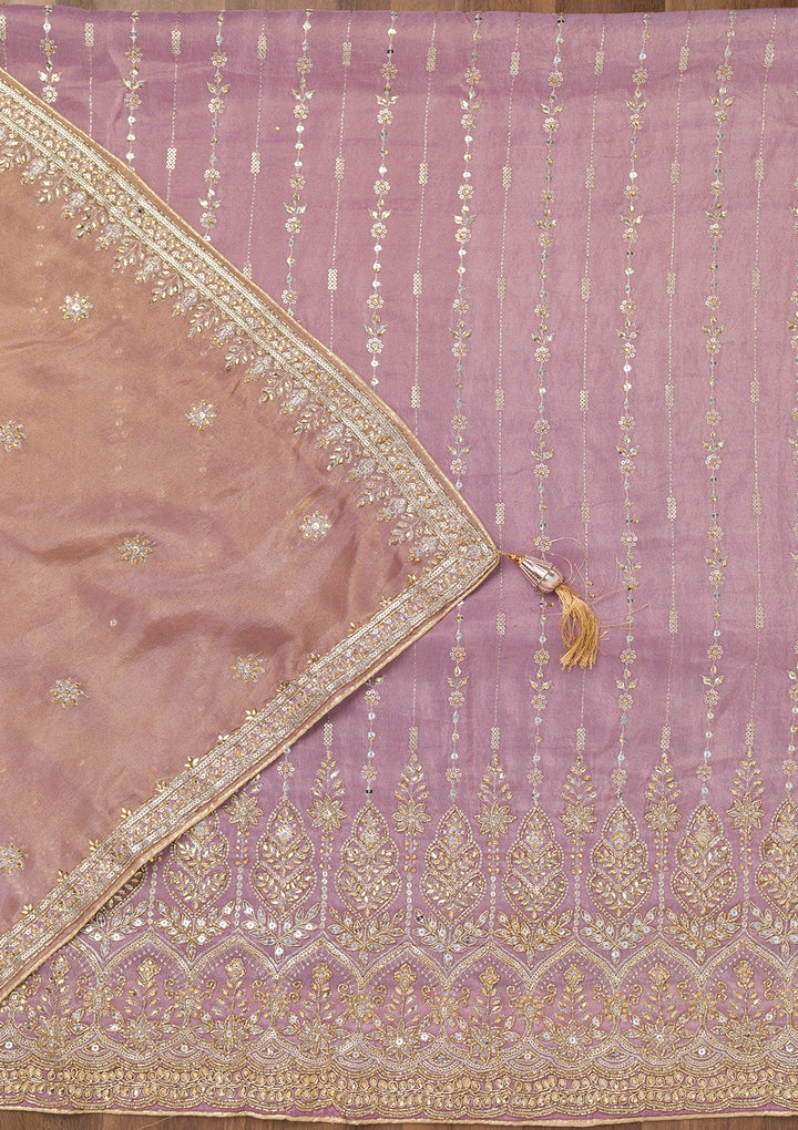 Purple Zariwork Semi Crepe Unstitched Salwar Suit-Koskii