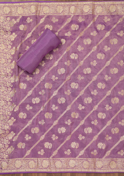 Purple Zariwork Semi Crepe Unstitched Salwar Suit-Koskii