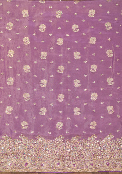 Purple Zariwork Semi Crepe Unstitched Salwar Suit-Koskii