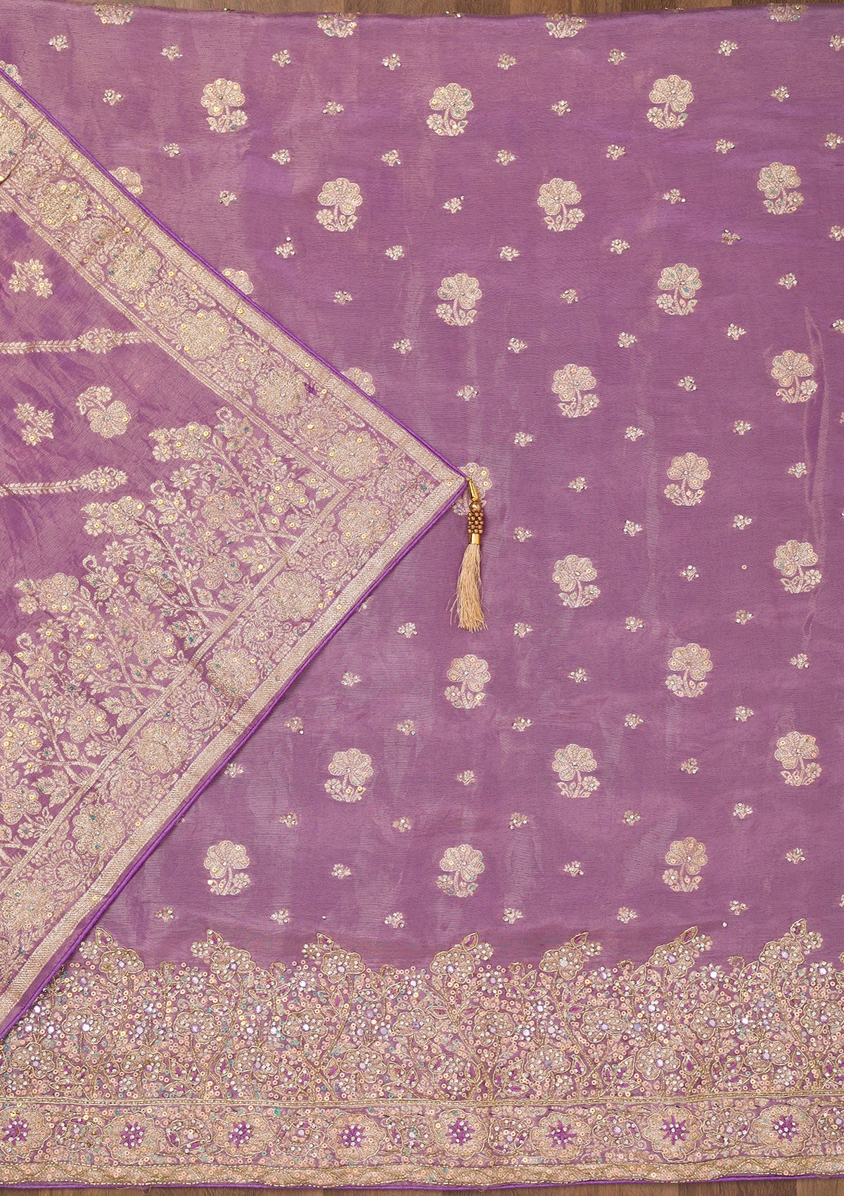 Purple Zariwork Semi Crepe Unstitched Salwar Suit-Koskii