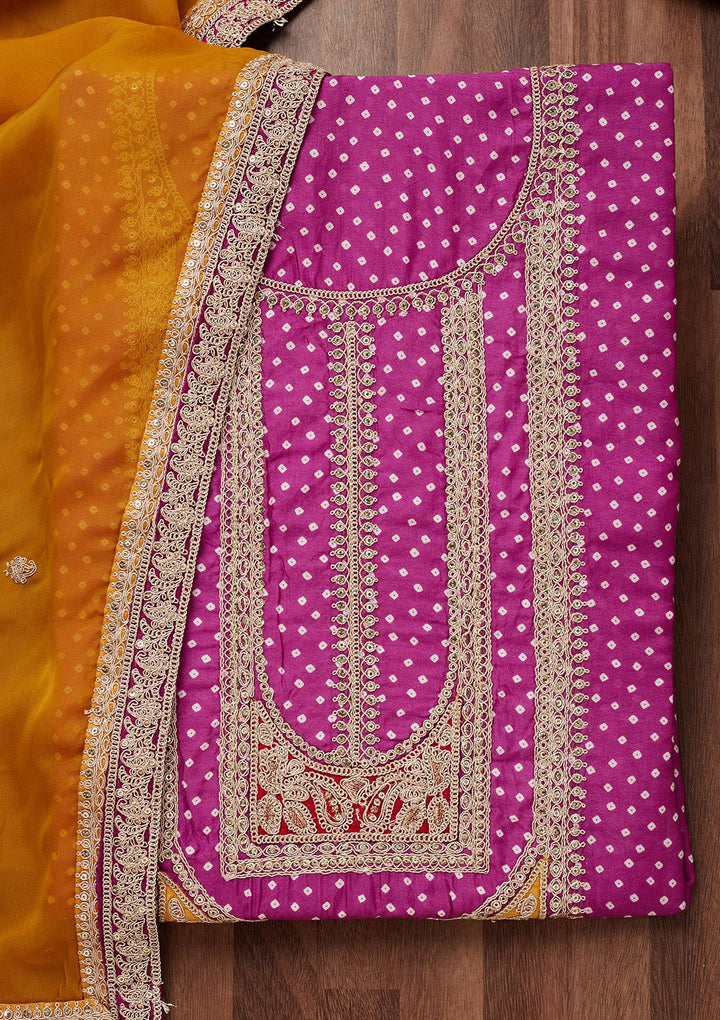 Purple Zariwork Semi Crepe Unstitched Salwar Suit-Koskii