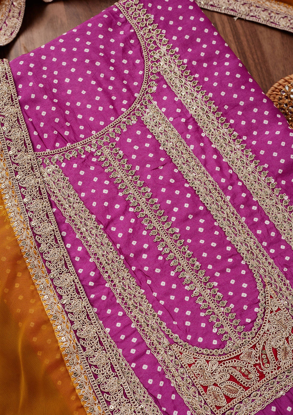 Purple Zariwork Semi Crepe Unstitched Salwar Suit-Koskii