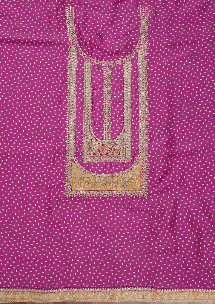 Purple Zariwork Semi Crepe Unstitched Salwar Suit-Koskii