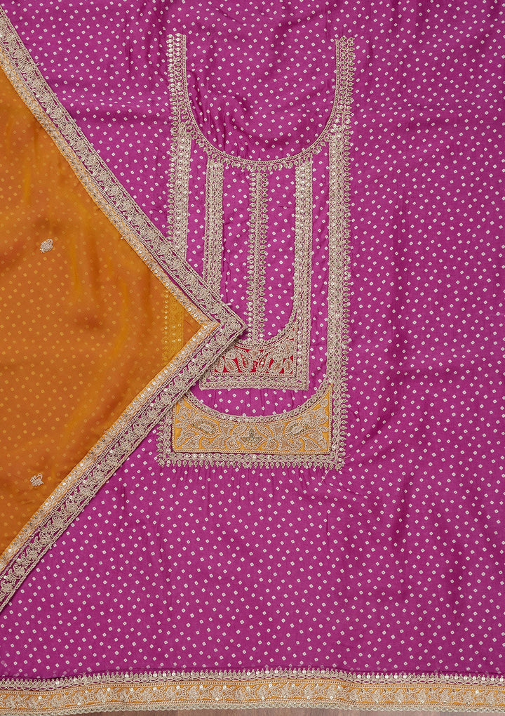 Purple Zariwork Semi Crepe Unstitched Salwar Suit-Koskii