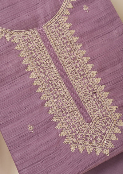 Purple Zariwork Raw Silk Unstitched Salwar Suit-Koskii