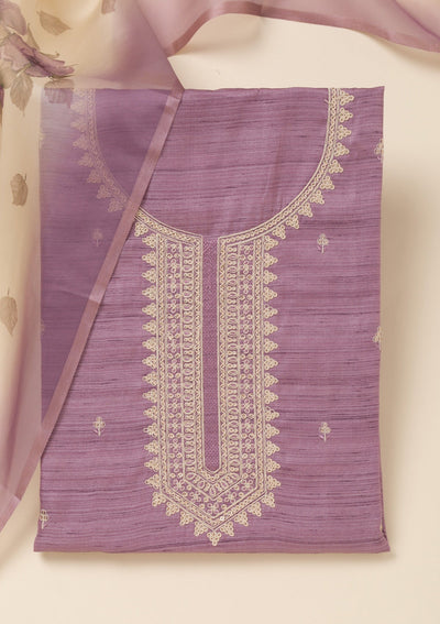 Purple Zariwork Raw Silk Unstitched Salwar Suit-Koskii