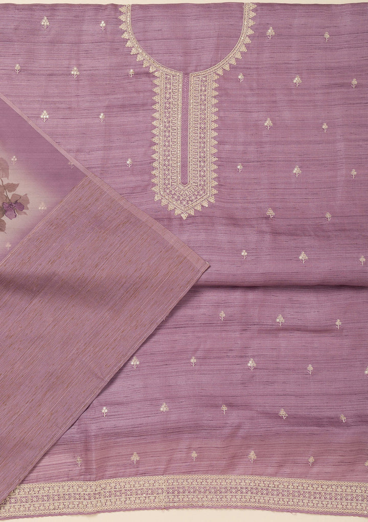 Purple Zariwork Raw Silk Unstitched Salwar Suit-Koskii