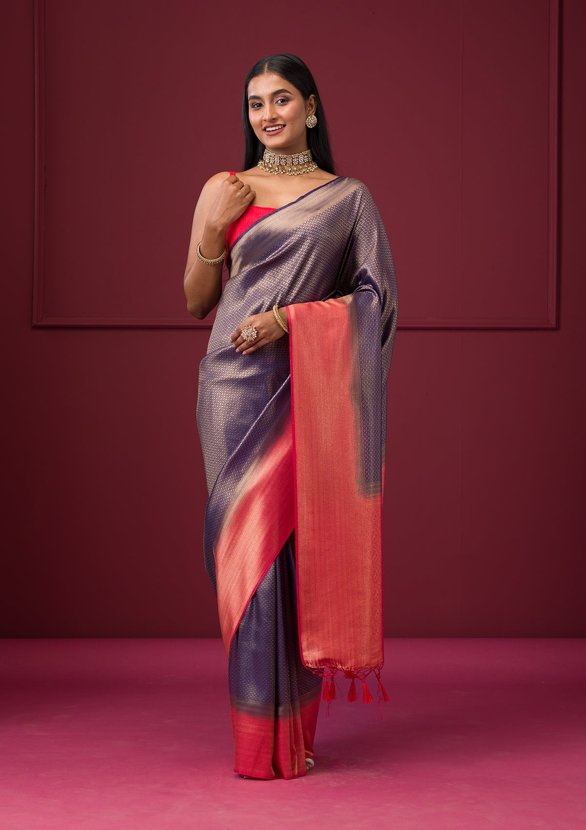 Purple Zariwork Soft Silk Saree-Koskii