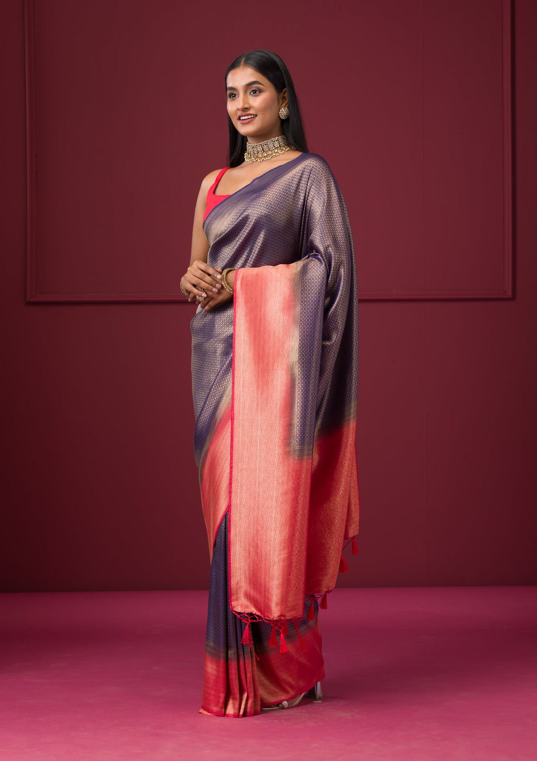 Purple Zariwork Soft Silk Saree-Koskii