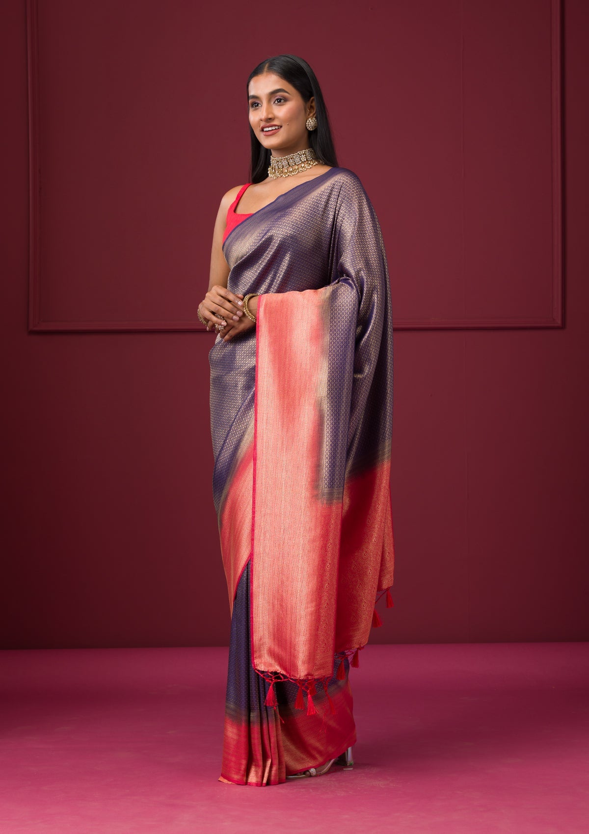 Purple Zariwork Soft Silk Saree-Koskii