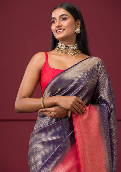 Purple Zariwork Soft Silk Saree-Koskii