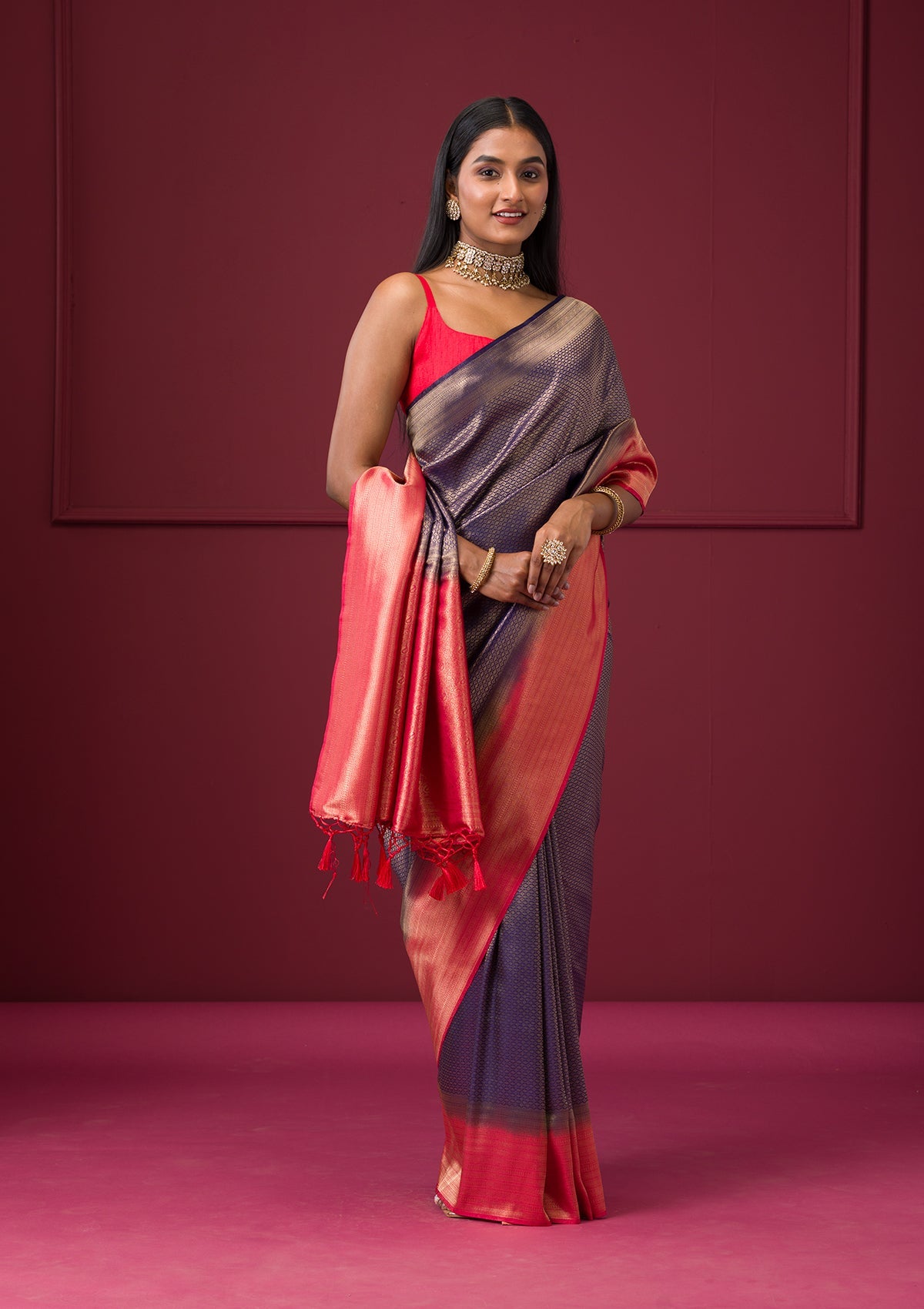 Purple Zariwork Soft Silk Saree-Koskii