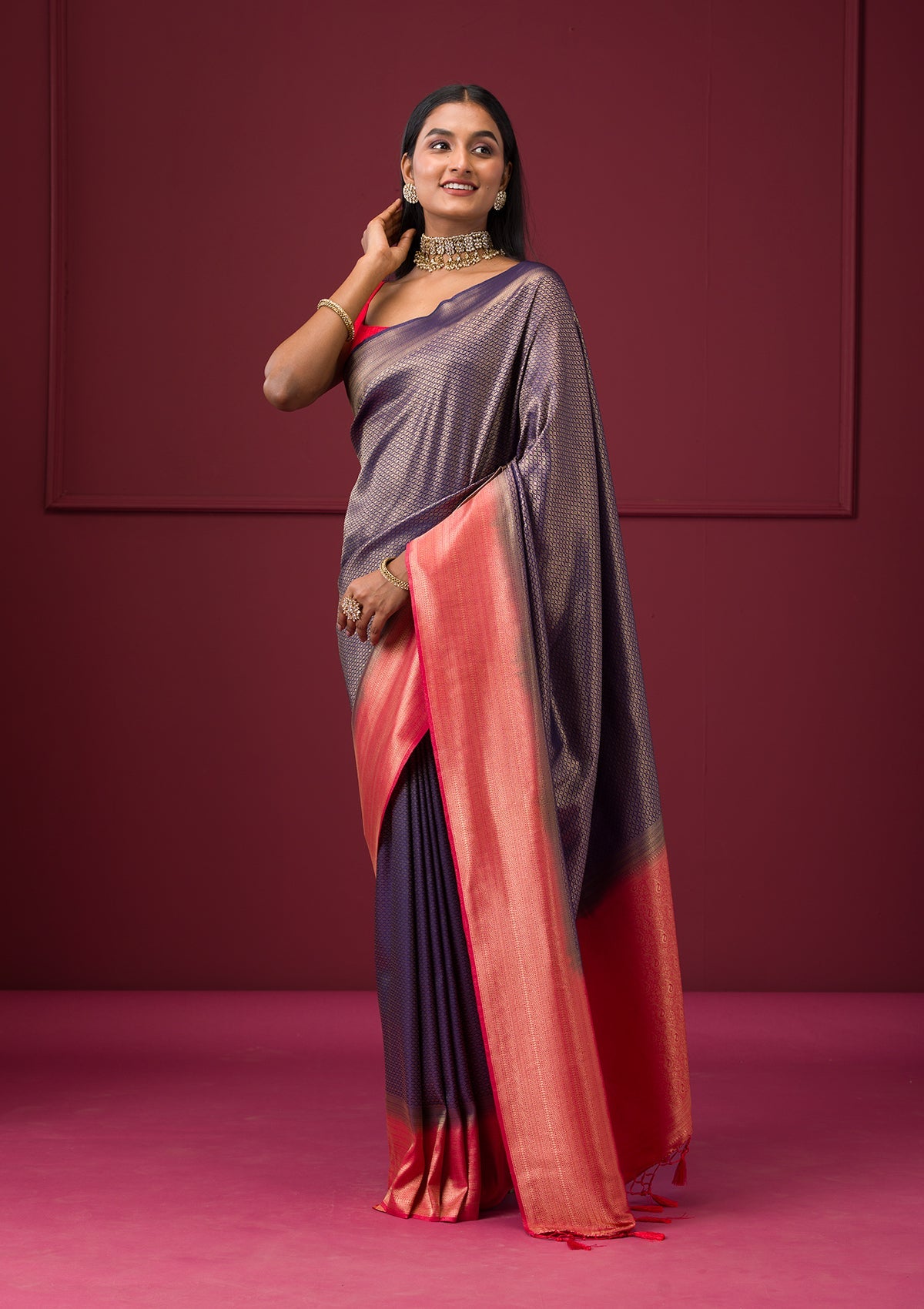 Purple Zariwork Soft Silk Saree-Koskii