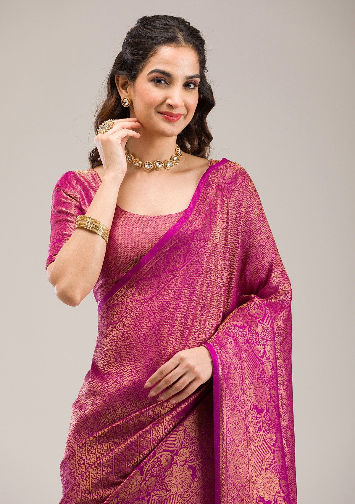 Purple Zariwork Soft Silk Saree-Koskii