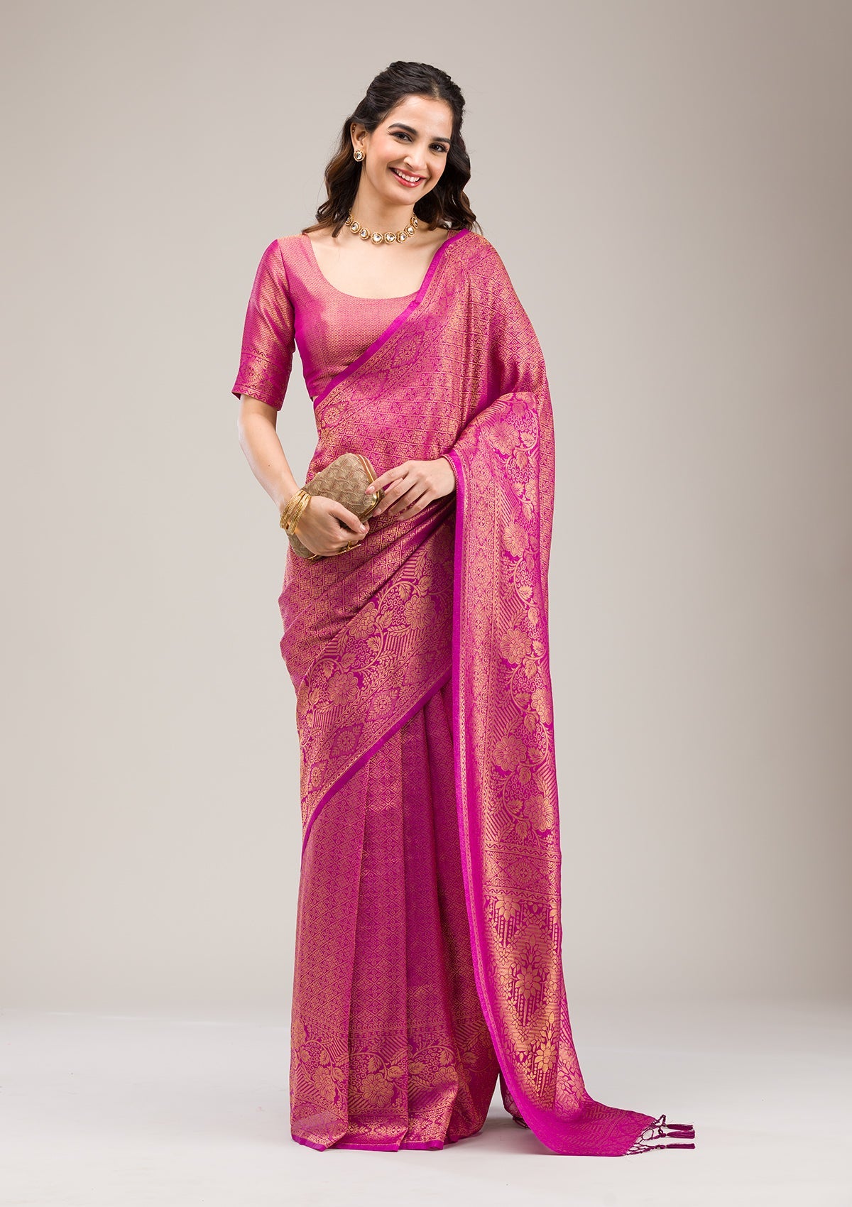 Purple Zariwork Soft Silk Saree-Koskii