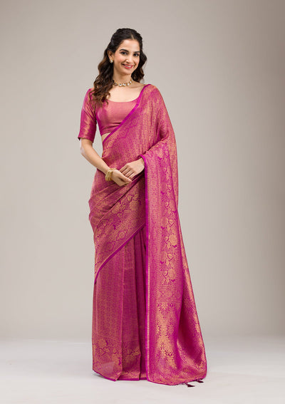 Purple Zariwork Soft Silk Saree-Koskii