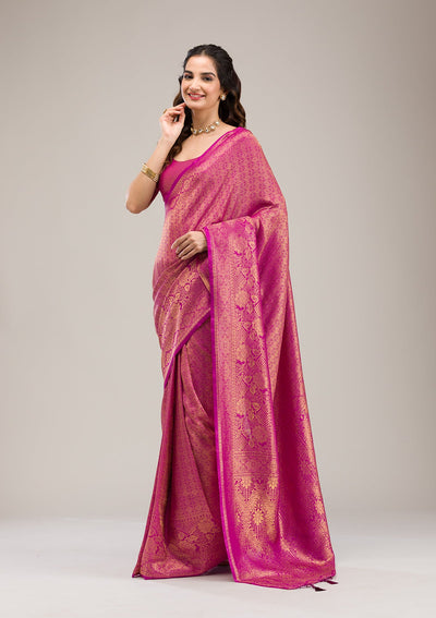 Purple Zariwork Soft Silk Saree-Koskii