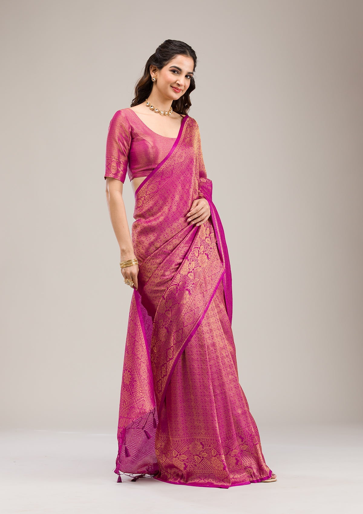 Purple Zariwork Soft Silk Saree-Koskii