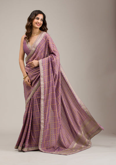 Purple Zariwork Soft Silk Saree-Koskii