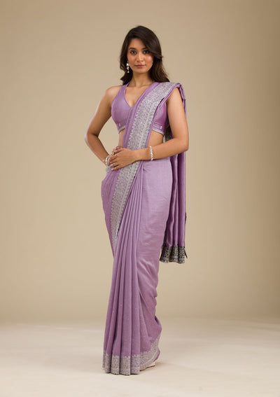 Purple Zariwork Soft Silk Saree-Koskii