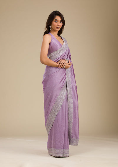 Purple Zariwork Soft Silk Saree-Koskii